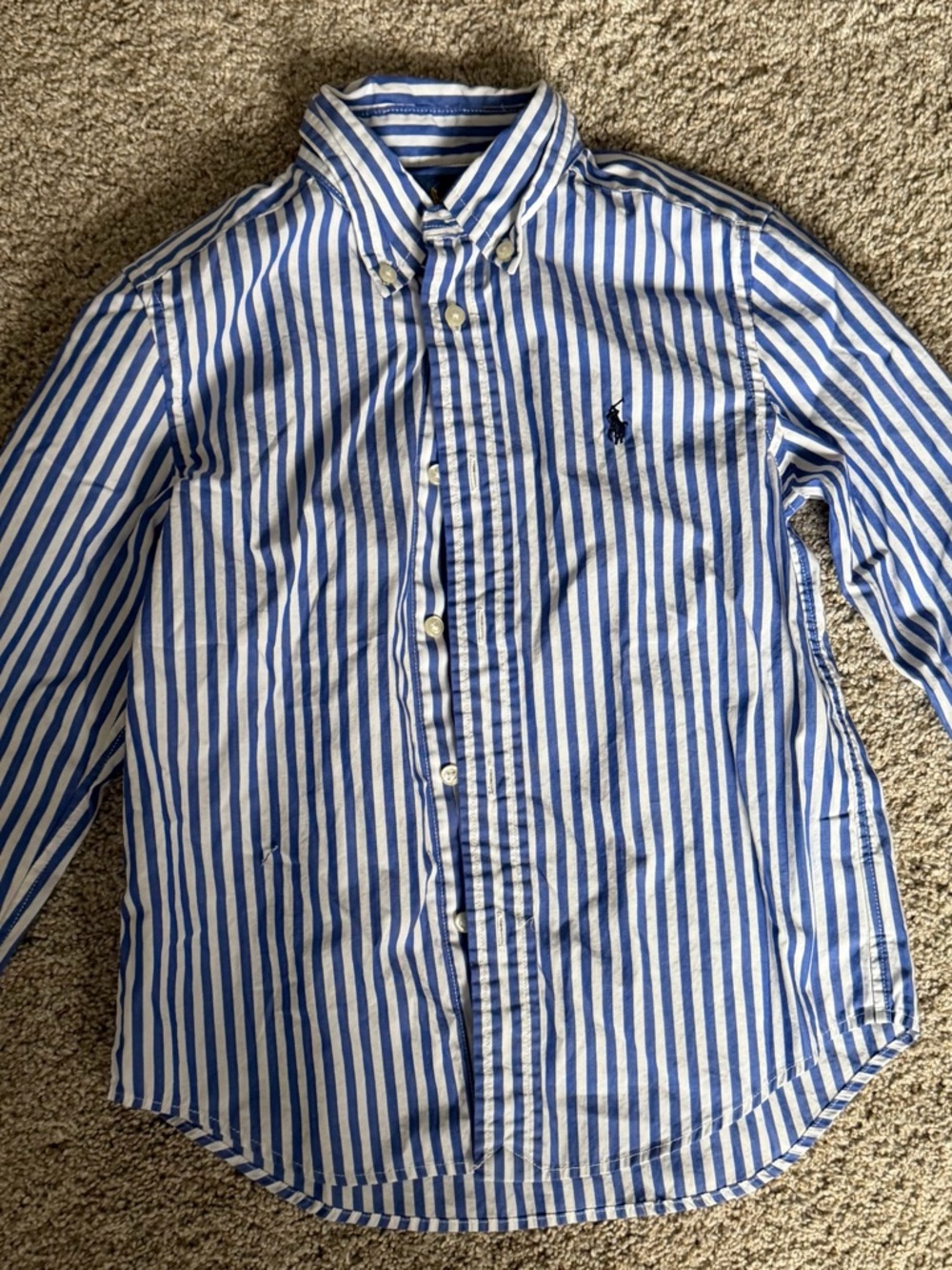 Boys Size 5 Ralph Lauren Vertical Blue and White Striped Button-Down Shirt